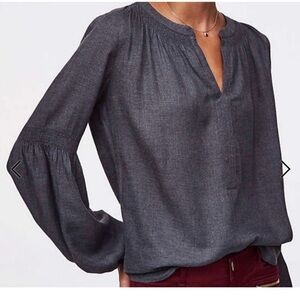 Loft smocked split neck blouse size l